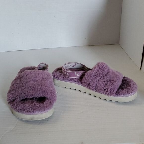 Koolaburra by Ugg Fuzz’n Faux Fur Open Toe Sandal Purple Cozy Slipper Big Kids 4 - Picture 11 of 13